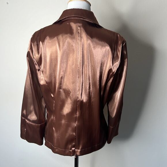 Cachet Brown Satin Rhinestone Button Vintage Blouse - Picture 5 of 7